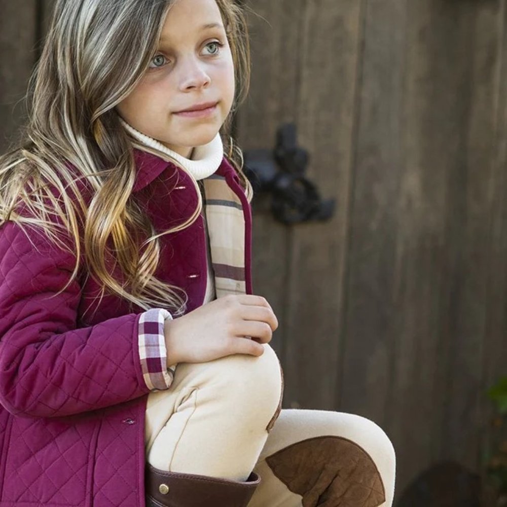 Kids Equestrian Quilted Jacket - Burgundy - Picture 3 of 5